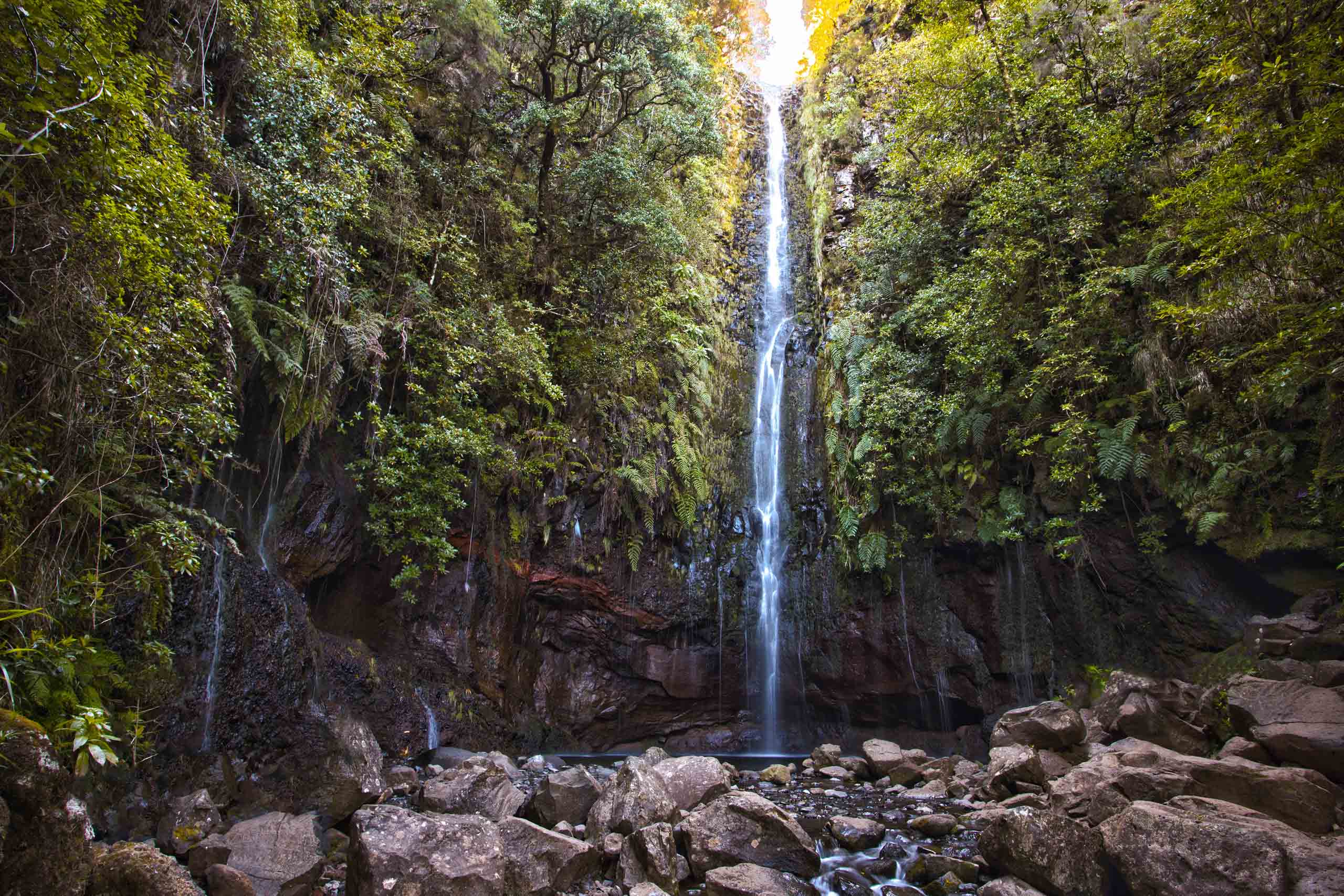 Levada 25 Fontes and Risco waterfall in Rabacal, Madeira Island